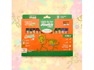 Giz de Cera Amadeirado 12 Cores 4 em 1 - Leo&Leo